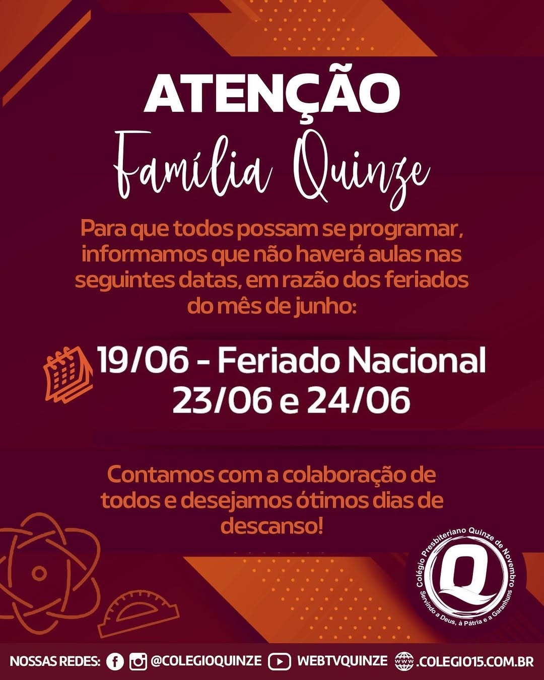 Comunicado ImportanteFamília Quinze